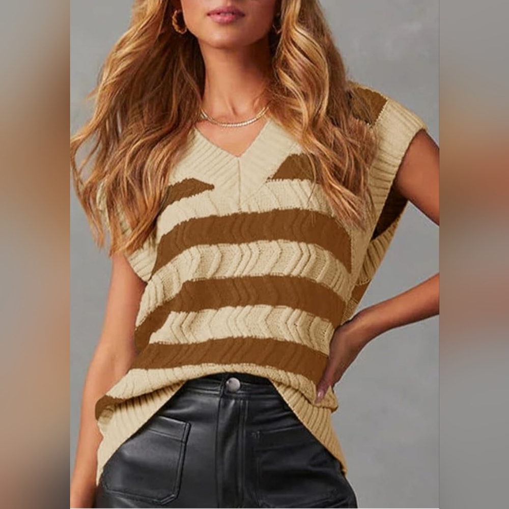 Striped Tan and Brown Women's Vest